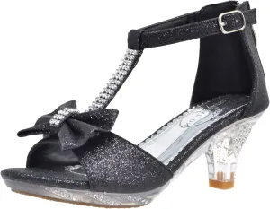Generation Y Kids Dress Sandals T-Strap Rhinestone Glitter Clear High Heel Girls Shoes