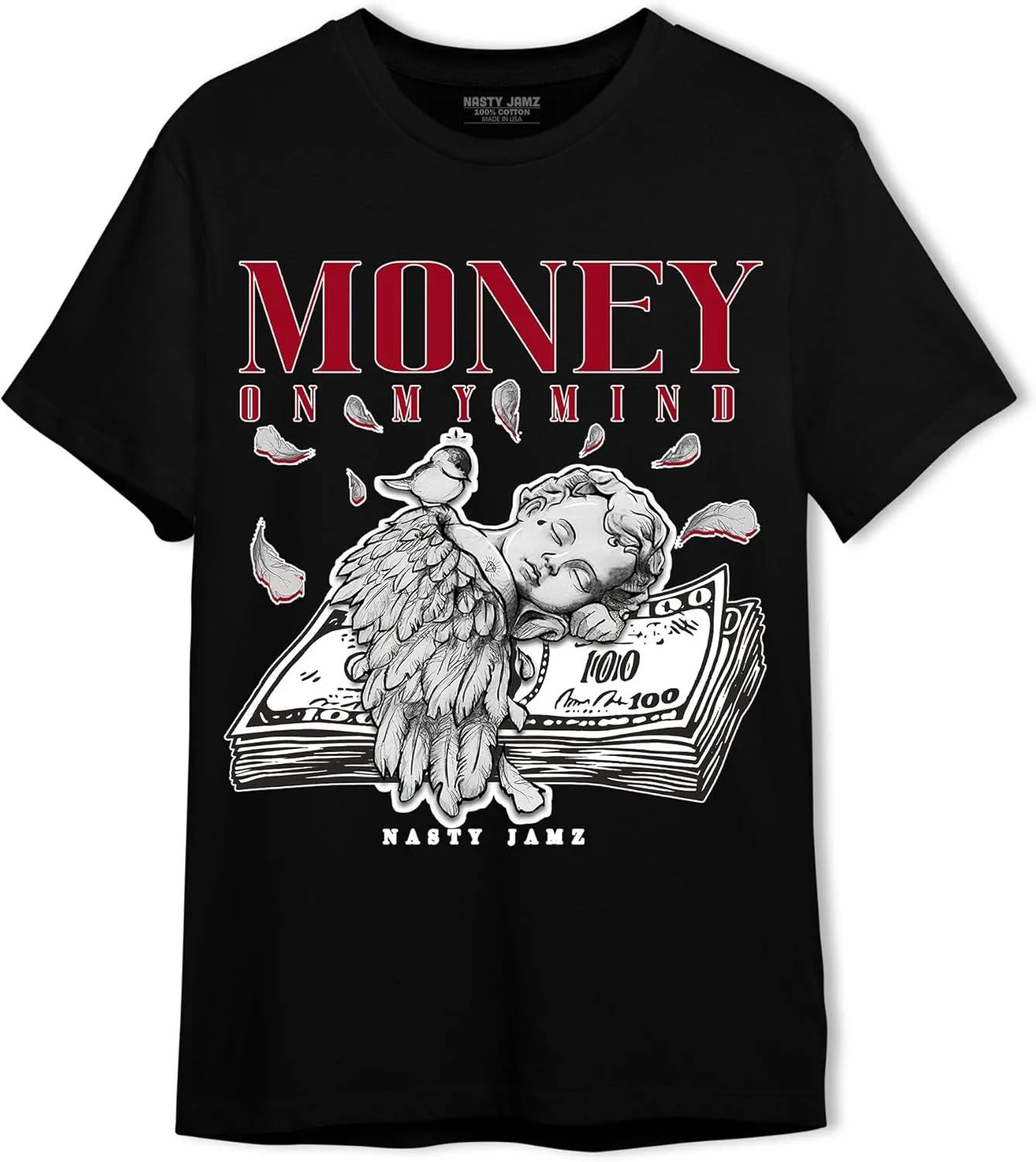 Generic Money On My Mind Angel T-Shirt to Match 12s Retro Red Taxi - Sneaker Matching Shirt, Unisex Tee Match Sneakers, Urban Streetwear Clothing, Sneaker Graphic Tees Design Printed, White/Black
