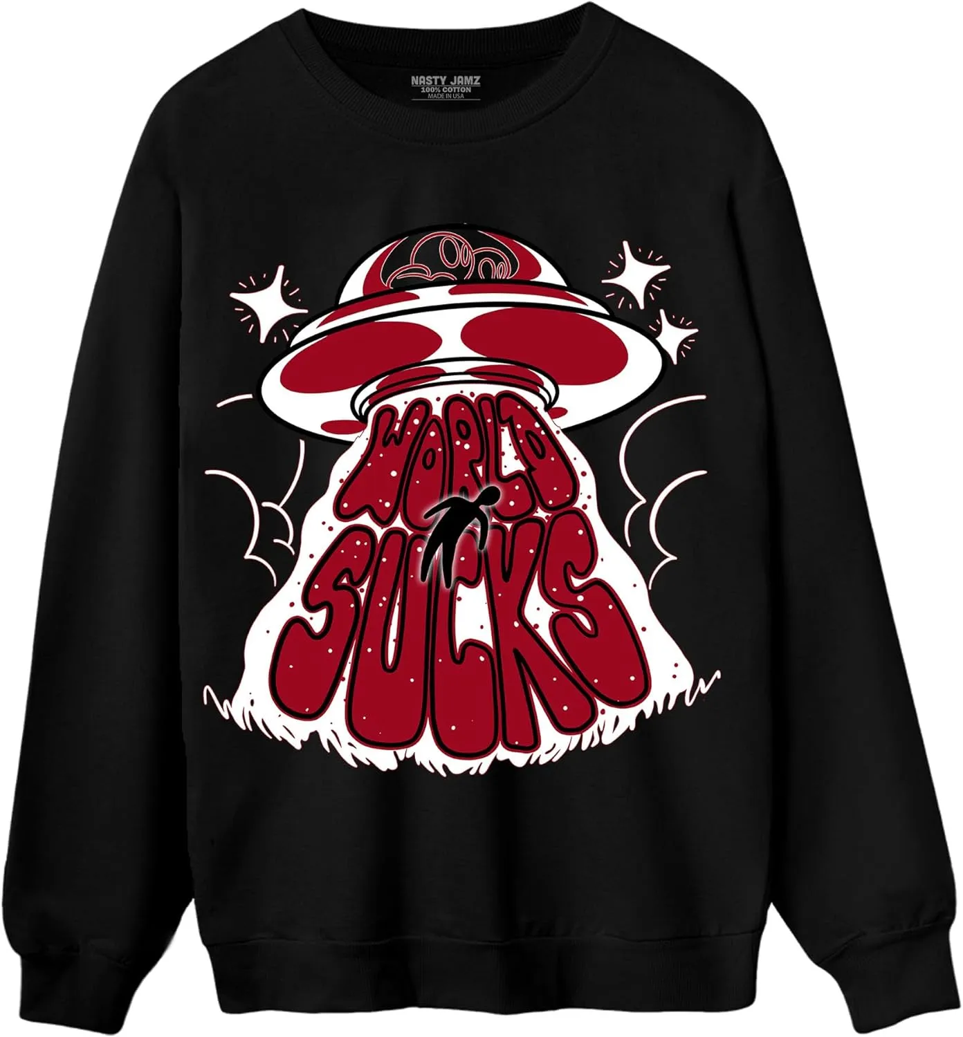 Generic World Sucks Sweatshirt To Match 12s Retro Red Taxi - Sneaker Matching Shirt, Unisex Sweater Match Sneakers, Urban Streetwear Clothing, Sneaker Graphic Sweatshirt Design Printed, White/Black