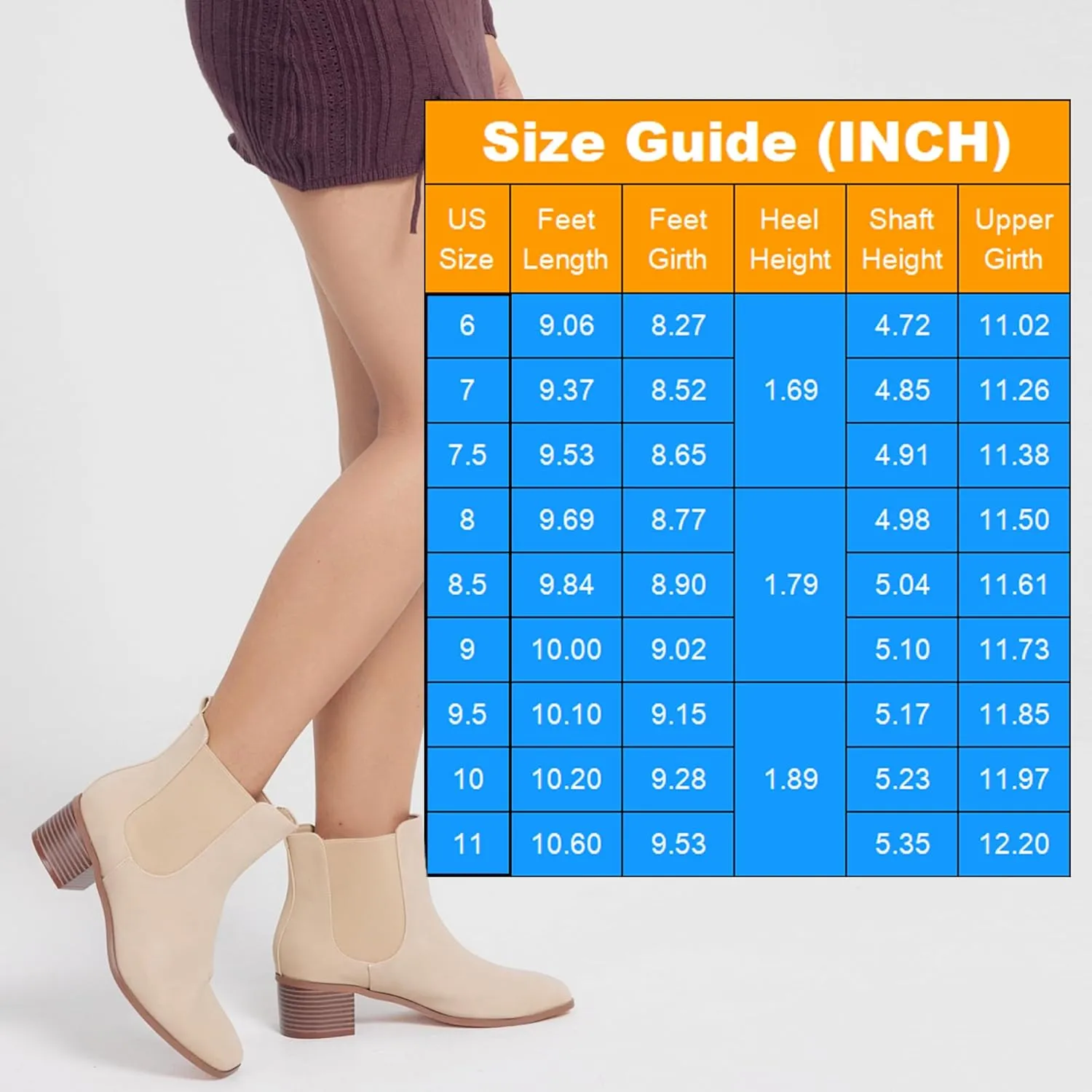 GENSHUO Chelsea Boots Women Ankle Booties Low Heel Chunky Square Toe Winter Fall Dress Chelsea Slip On Fashion Comfortable Work Casual Boots Shoes
