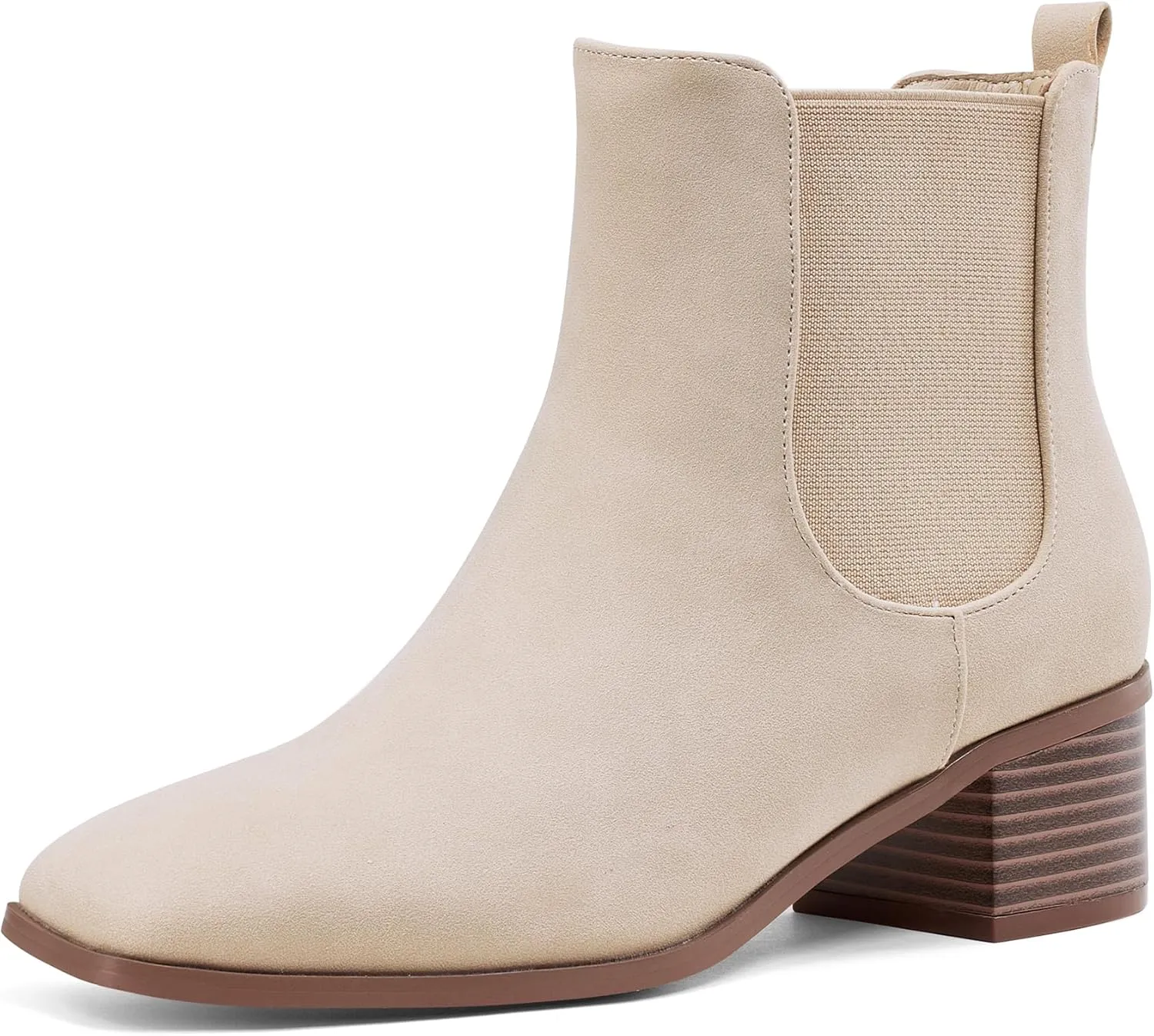 GENSHUO Chelsea Boots Women Ankle Booties Low Heel Chunky Square Toe Winter Fall Dress Chelsea Slip On Fashion Comfortable Work Casual Boots Shoes