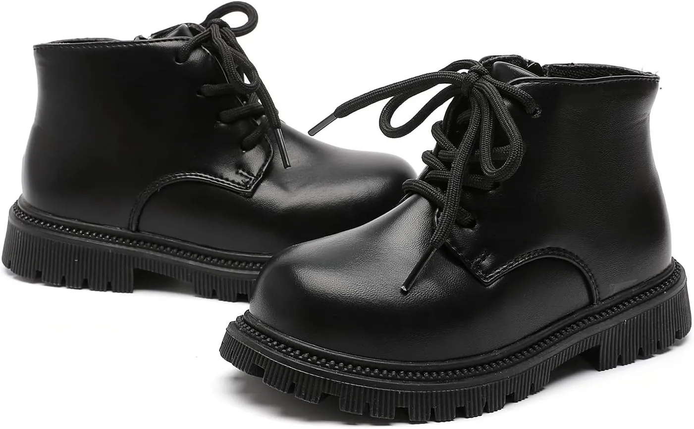 Girls Ankle Boots Fashion Side Zipper Boots Lace Up Waterproof Combat Shoes for Toddler/Little Kid