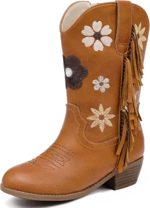 Girls Cowboy Boots Toddler Cowgirl Floral Embroidered Fringe Little Kids Western Boots Girl Riding Boot Birthday Party