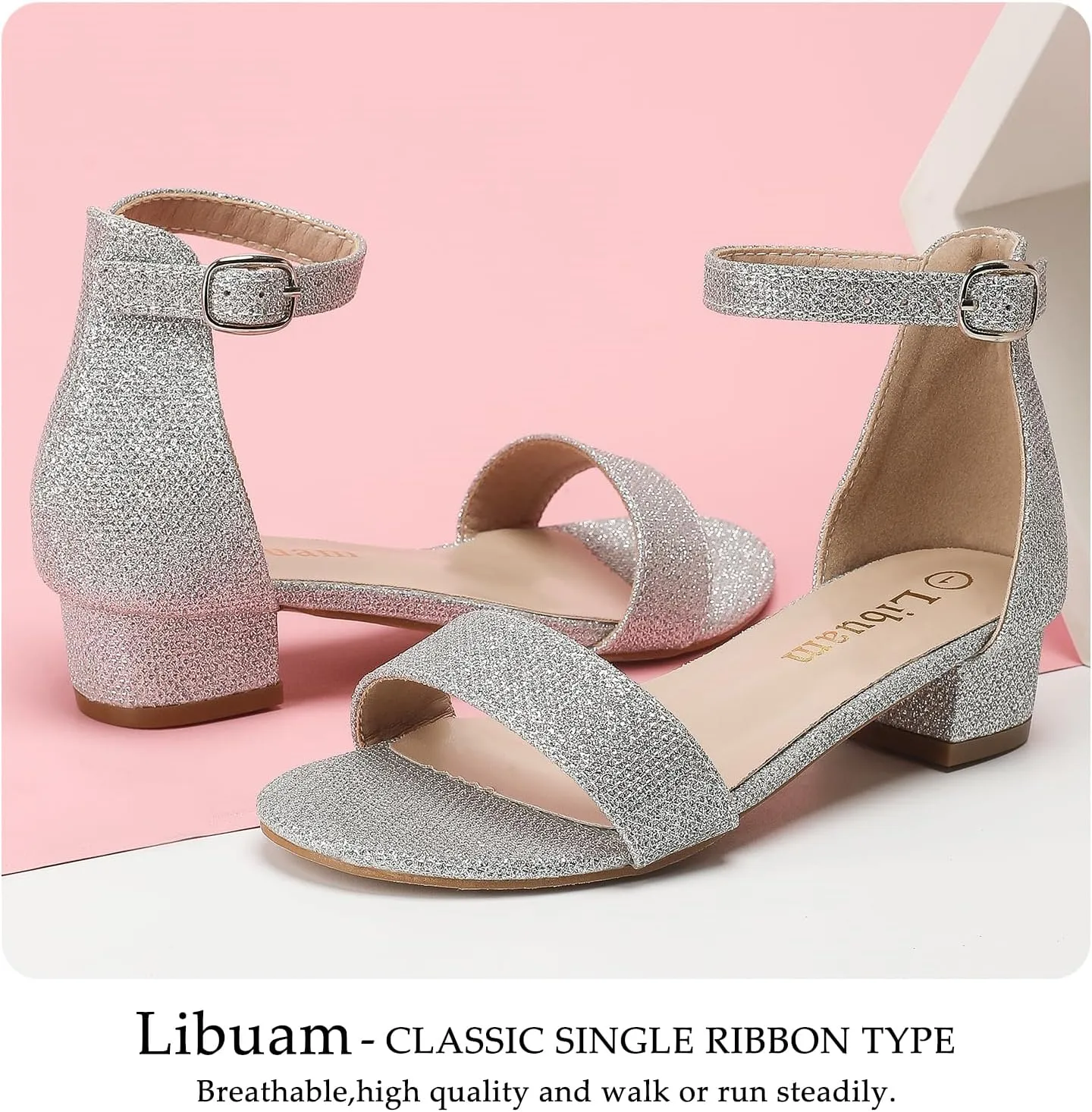 Girls fashion Sandals Heels Dress Pump Ankle Strap Open Toe Flower Girl Wedding Party for Little Big Kid