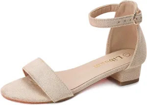 Girls fashion Sandals Heels Dress Pump Ankle Strap Open Toe Flower Girl Wedding Party for Little Big Kid