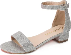 Girls fashion Sandals Heels Dress Pump Ankle Strap Open Toe Flower Girl Wedding Party for Little Big Kid