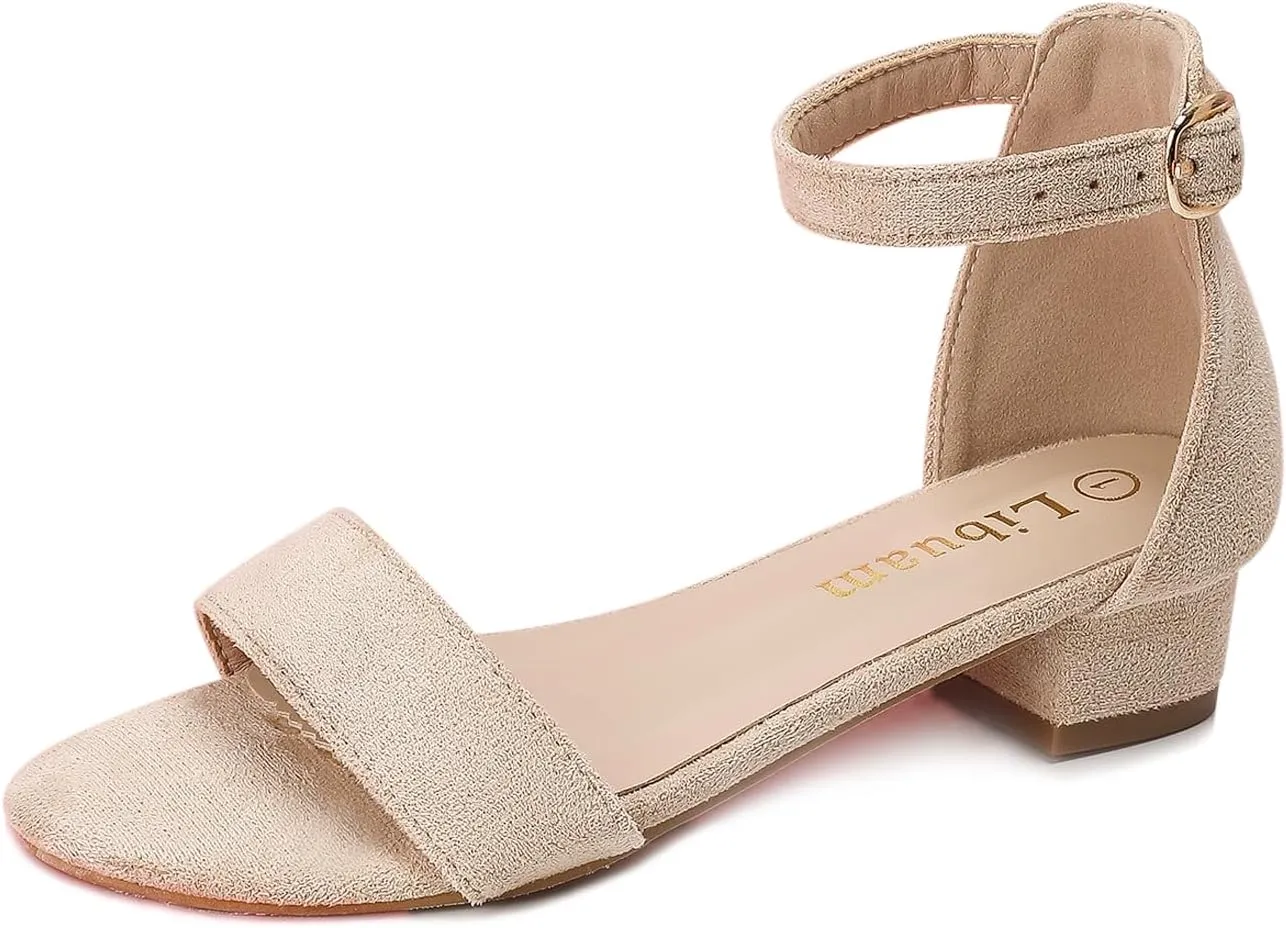 Girls fashion Sandals Heels Dress Pump Ankle Strap Open Toe Flower Girl Wedding Party for Little Big Kid