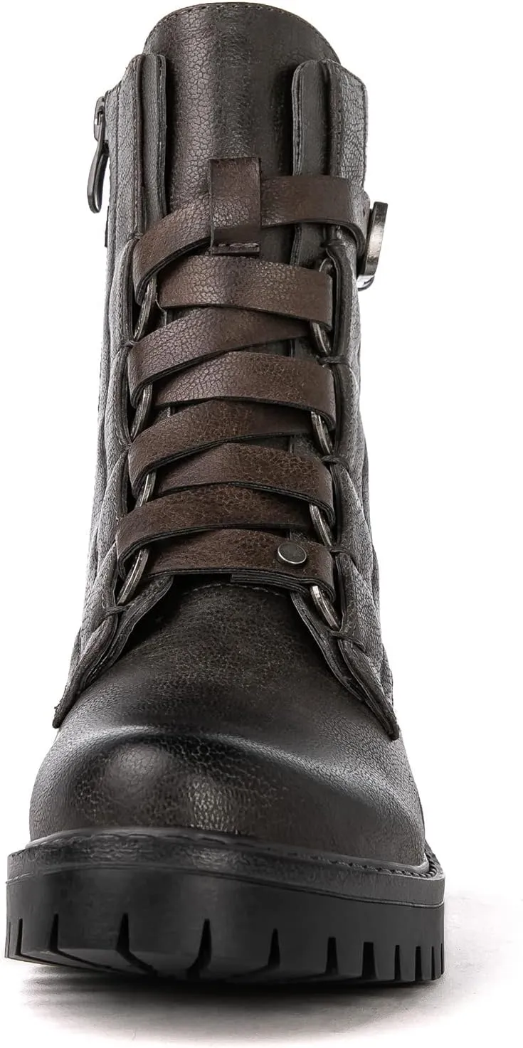 GLOBALWIN Women's Combat Boots Lace Up Boots For Women Ankle Booties For Women Low Heel