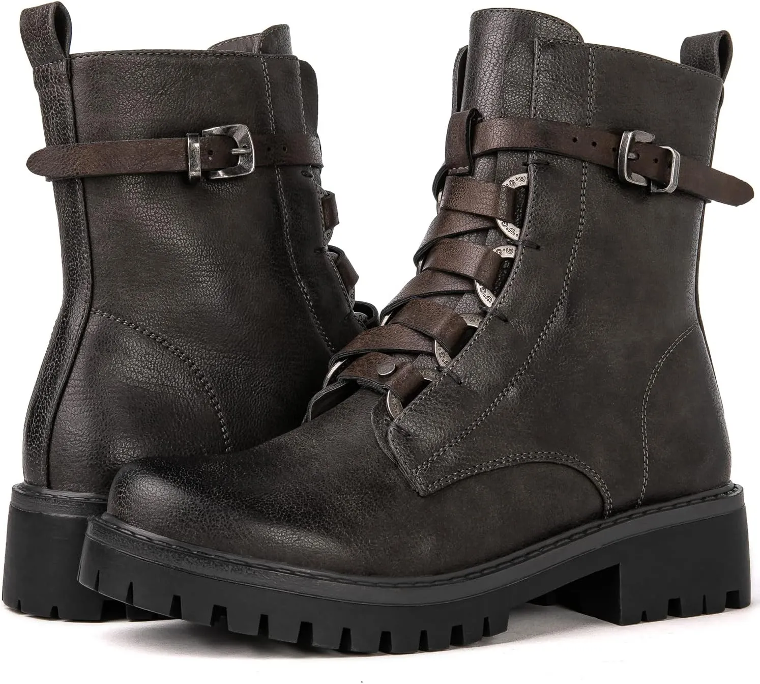 GLOBALWIN Women's Combat Boots Lace Up Boots For Women Ankle Booties For Women Low Heel