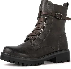 GLOBALWIN Women's Combat Boots Lace Up Boots For Women Ankle Booties For Women Low Heel