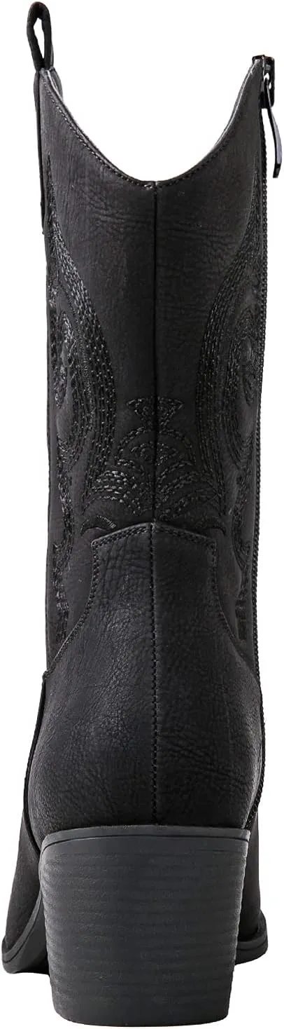 GLOBALWIN Women's Mid Calf The Western Cowgirl Boots Fashion Cowboy Boots For Women Chunky Low Heel
