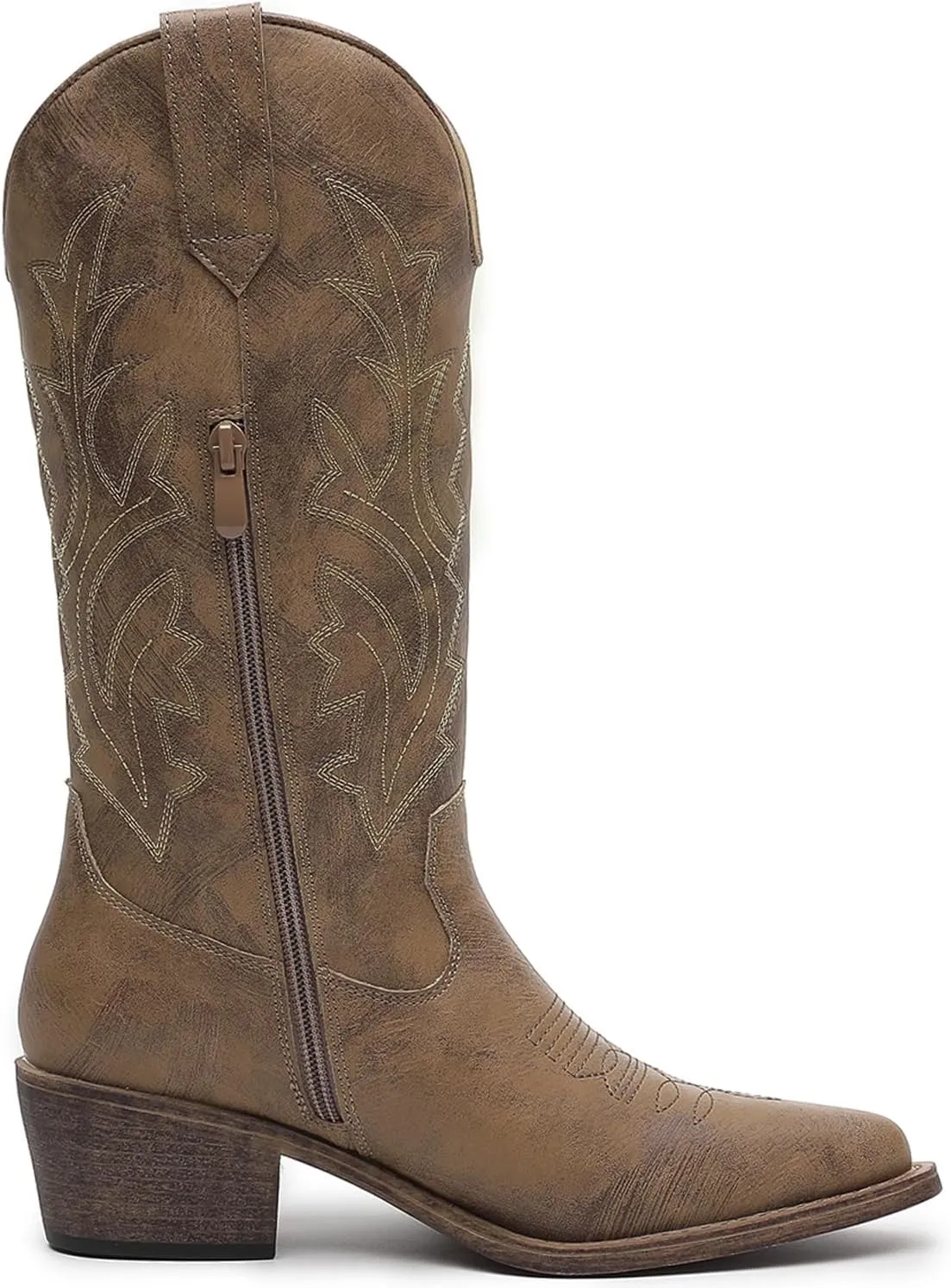 GLOBALWIN Women's Mid Calf Western Cowboy Boots Cowgirl Boots for Women with Floral Embroidery Side Zipper Chunky Heel