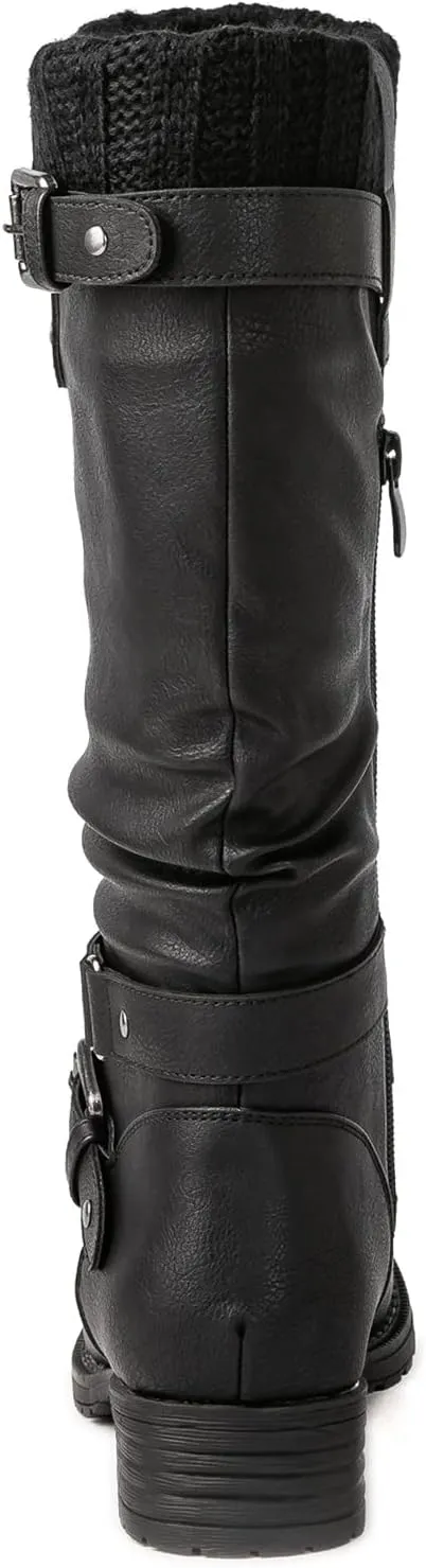 GLOBALWIN Women's Motorcycle Boots Mid Calf Boots Low Heels