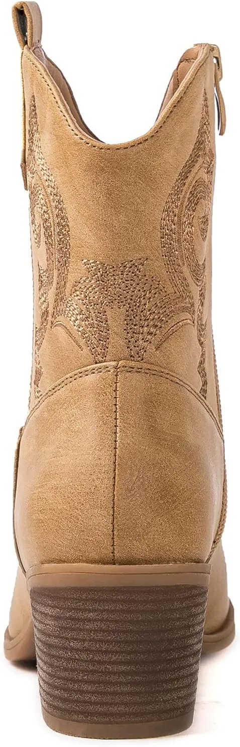 GLOBALWIN Women's The Western Wear Fashion Cowboy Cowgirl Free Birds Country Concert Disco Outfits Low Heel Walking Boots For Ladies