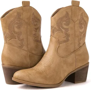 GLOBALWIN Women's The Western Wear Fashion Cowboy Cowgirl Free Birds Country Concert Disco Outfits Low Heel Walking Boots For Ladies
