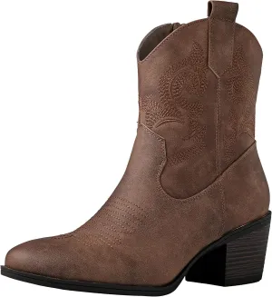 GLOBALWIN Women's The Western Wear Fashion Cowboy Cowgirl Free Birds Country Concert Disco Outfits Low Heel Walking Boots For Ladies