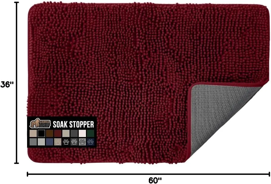 GORILLA GRIP Ultra Absorbent Grippy Doormat for Muddy Dog Paws, 60x36 Machine Washable Soakstopper Rugs Cleaner Floors, Bed Mat for Dirty Dogs, Indoor Entrance Door Rug Pet Bed Mats Burgundy