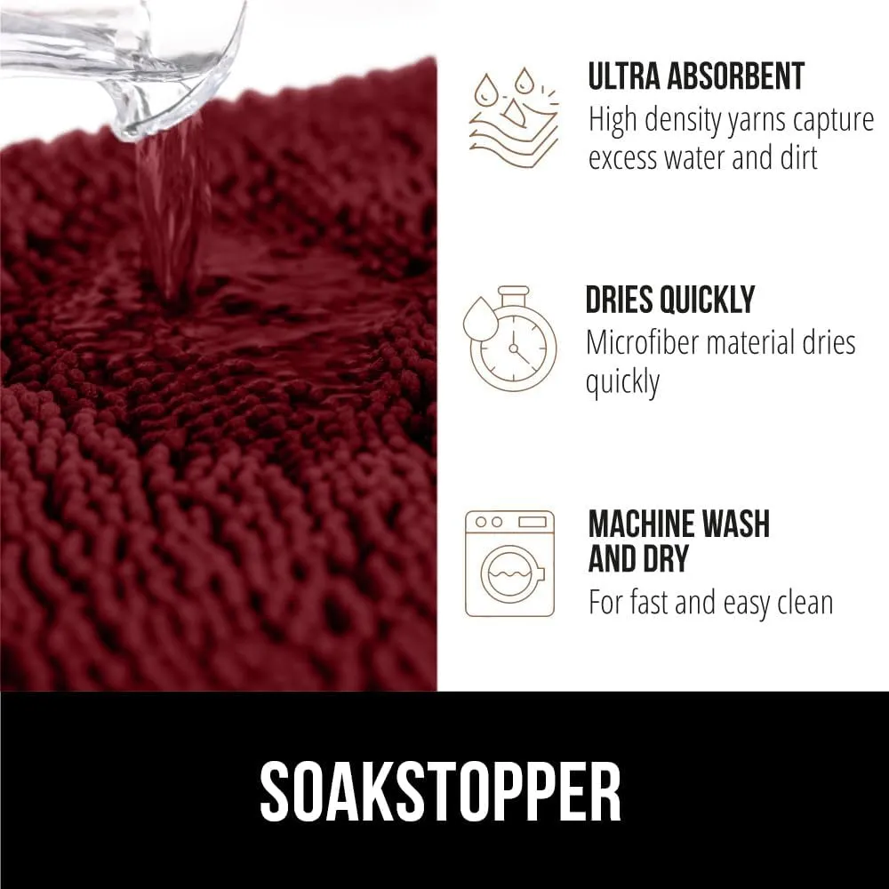 GORILLA GRIP Ultra Absorbent Grippy Doormat for Muddy Dog Paws, 60x36 Machine Washable Soakstopper Rugs Cleaner Floors, Bed Mat for Dirty Dogs, Indoor Entrance Door Rug Pet Bed Mats Burgundy