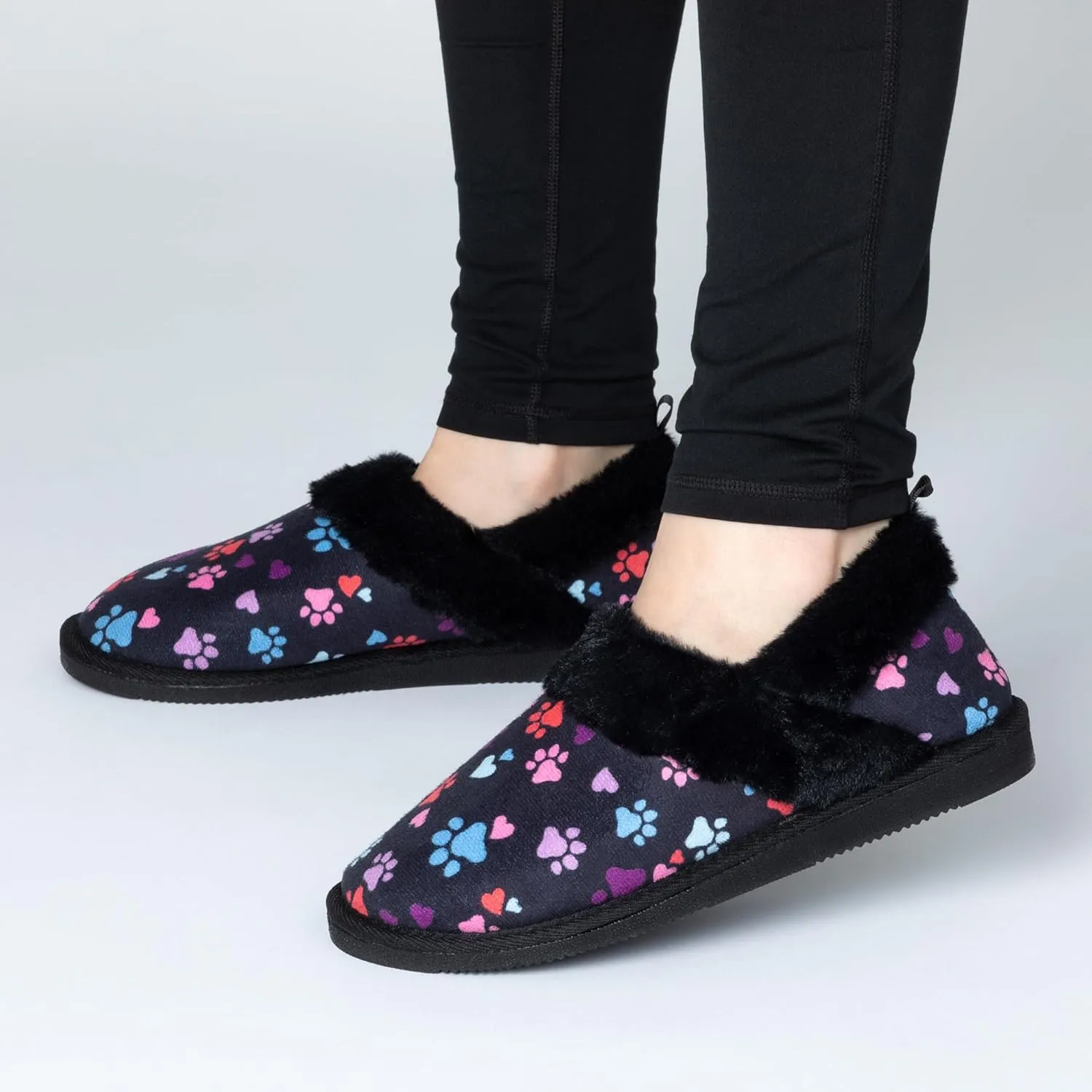 GreaterGood Paw Print Faux Fur Lined Indoor/Outdoor Slippers