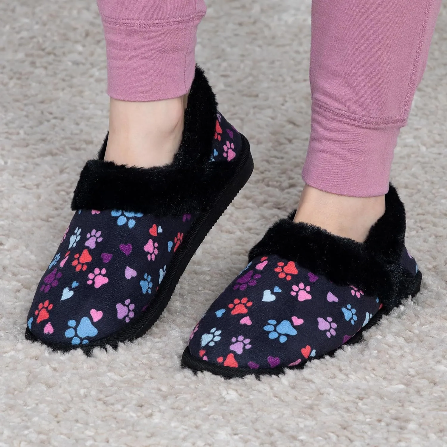 GreaterGood Paw Print Faux Fur Lined Indoor/Outdoor Slippers