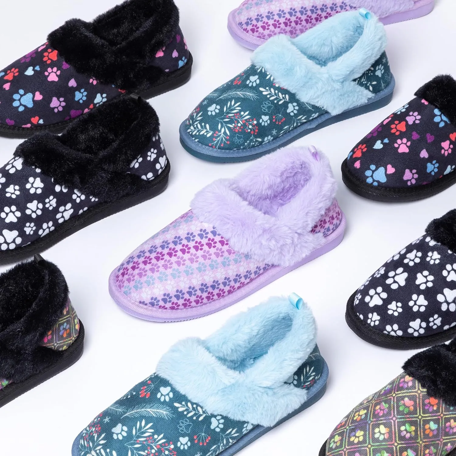 GreaterGood Paw Print Faux Fur Lined Indoor/Outdoor Slippers