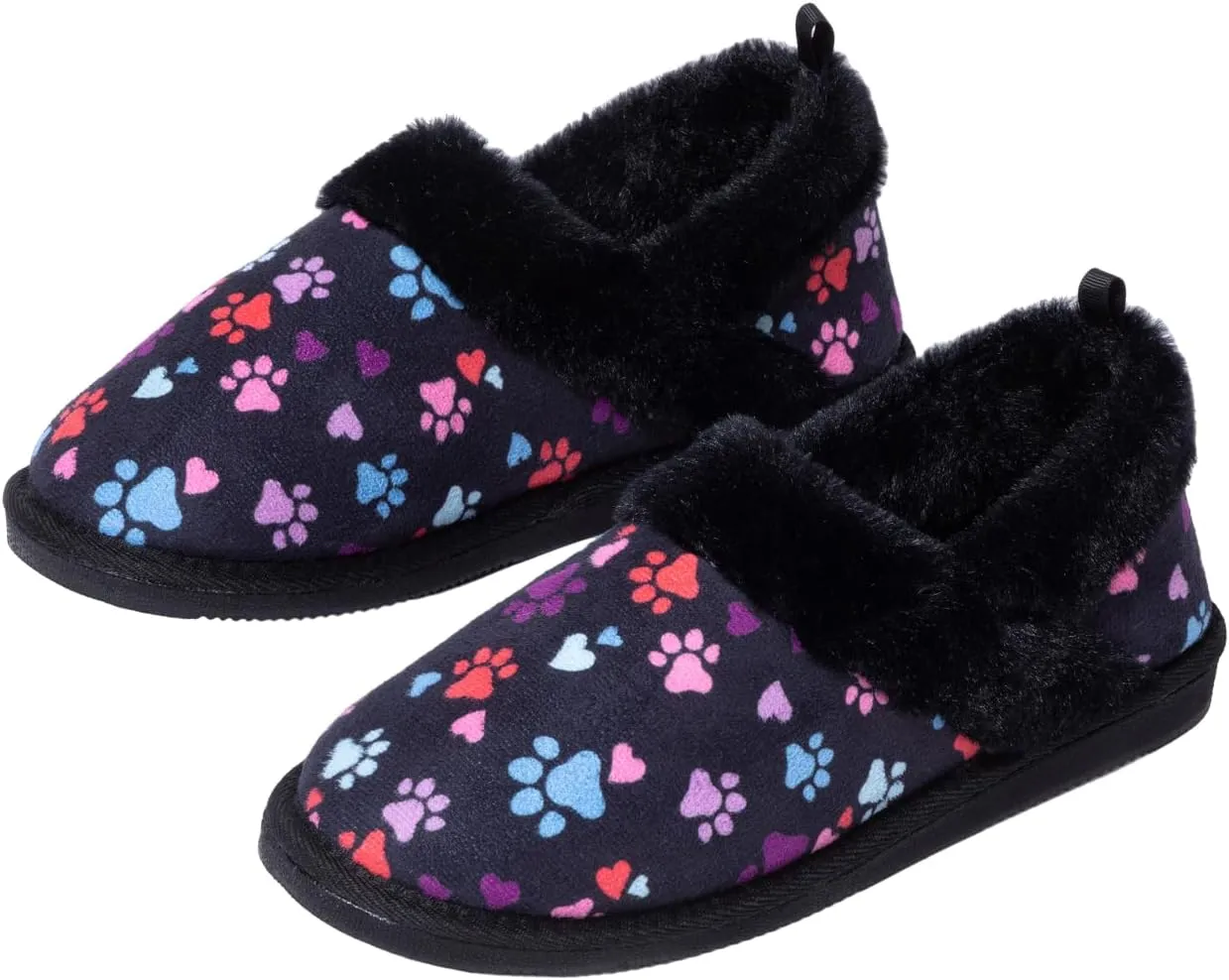 GreaterGood Paw Print Faux Fur Lined Indoor/Outdoor Slippers
