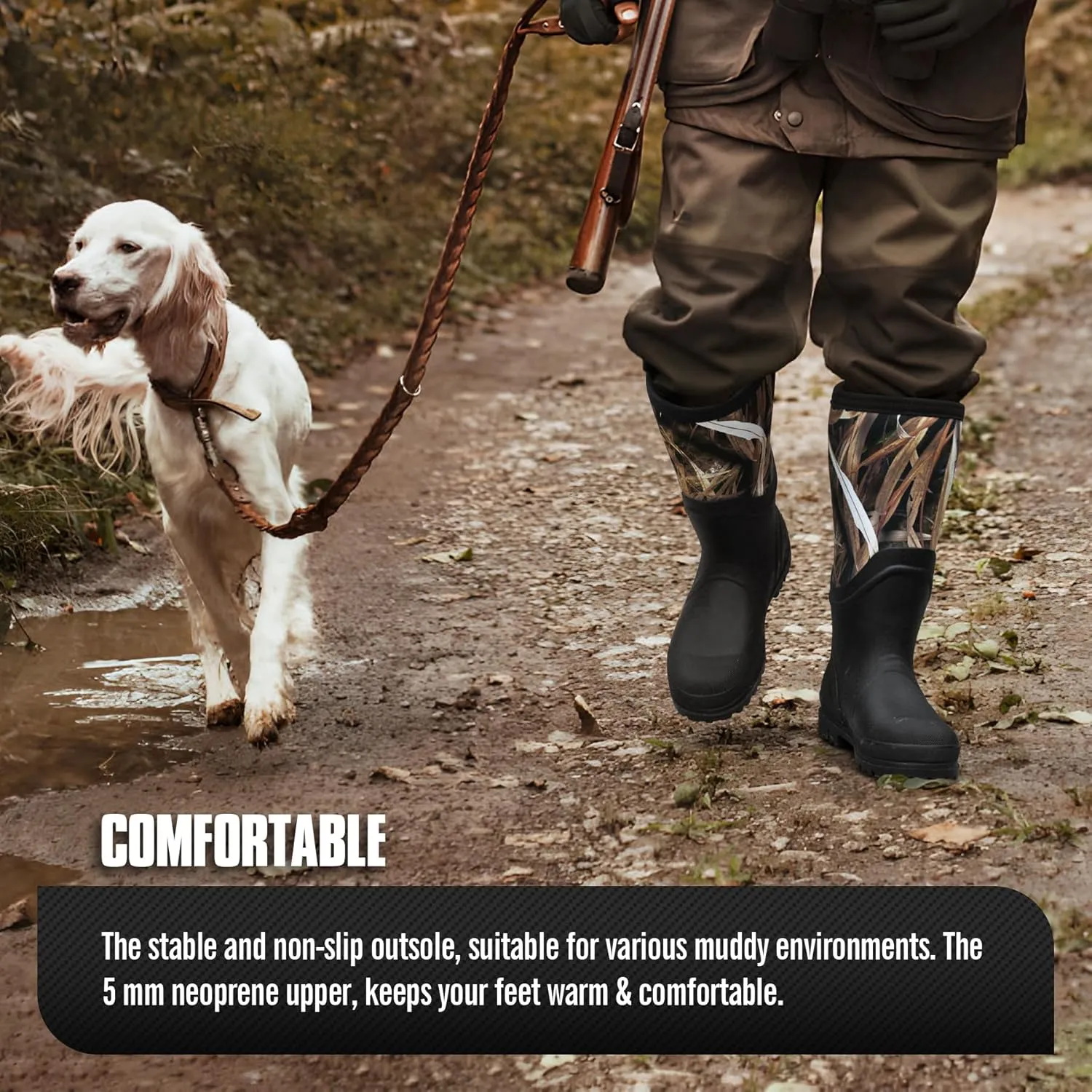 GUGULUZA Hunting Rubber Boots, Waterproof Hunting Boots with 6 mm Neoprene for Men, Insulated Rain Boots for Outdoors