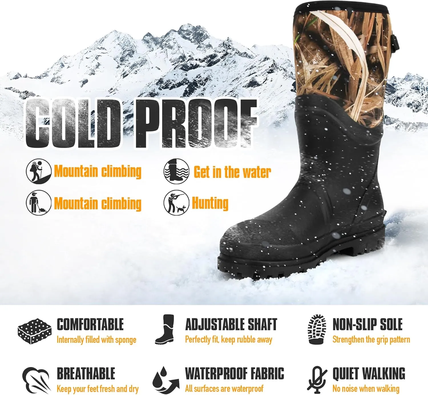 GUGULUZA Hunting Rubber Boots, Waterproof Hunting Boots with 6 mm Neoprene for Men, Insulated Rain Boots for Outdoors