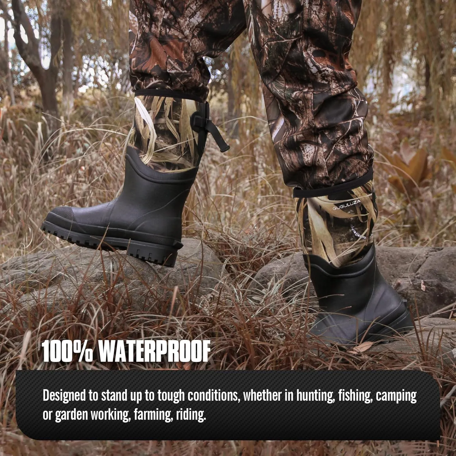 GUGULUZA Hunting Rubber Boots, Waterproof Hunting Boots with 6 mm Neoprene for Men, Insulated Rain Boots for Outdoors