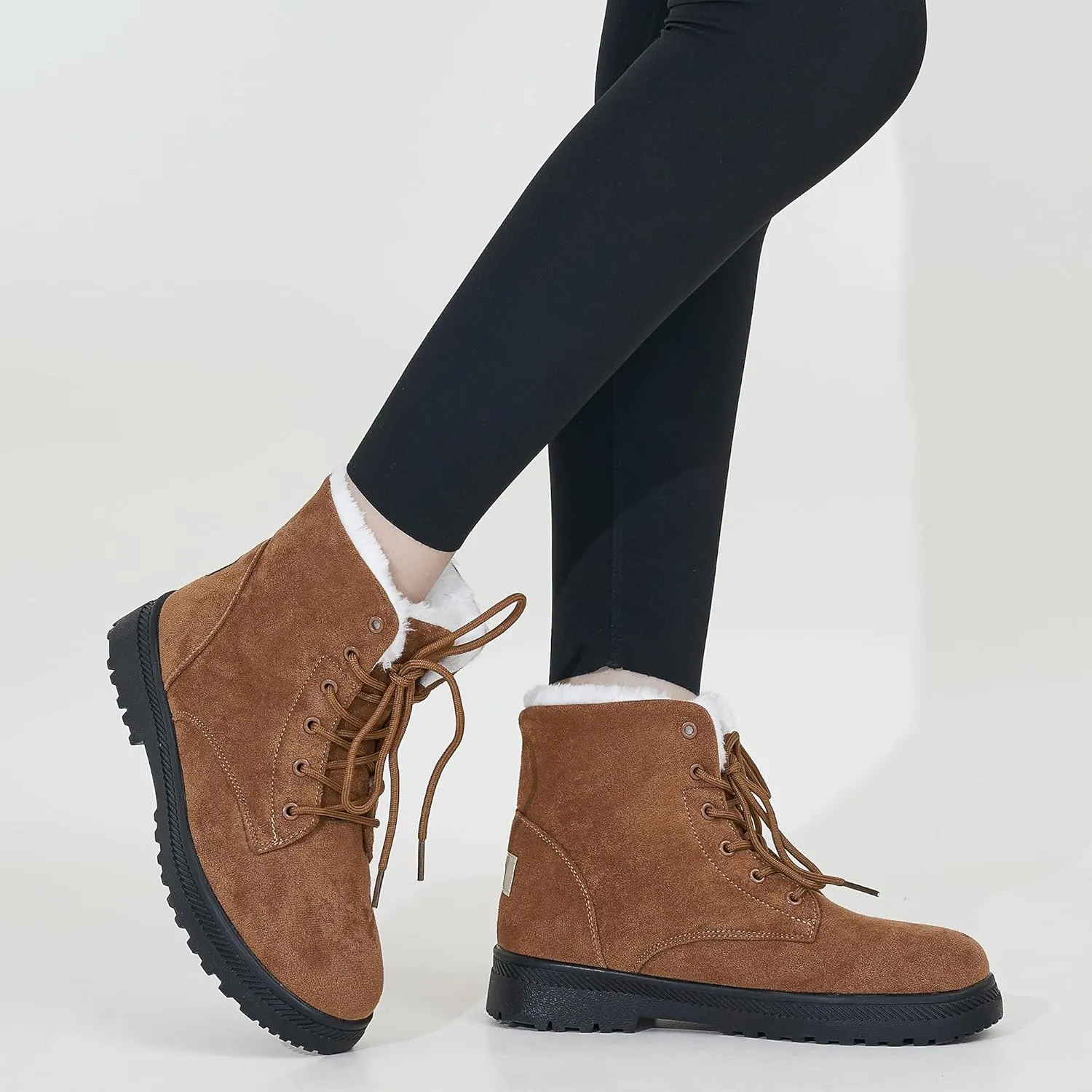 HARENCE Winter Snow Boots for Women: Warm Fur Lined Ankle Booties Lace Up Slip on Outdoor Walking Womens Boots