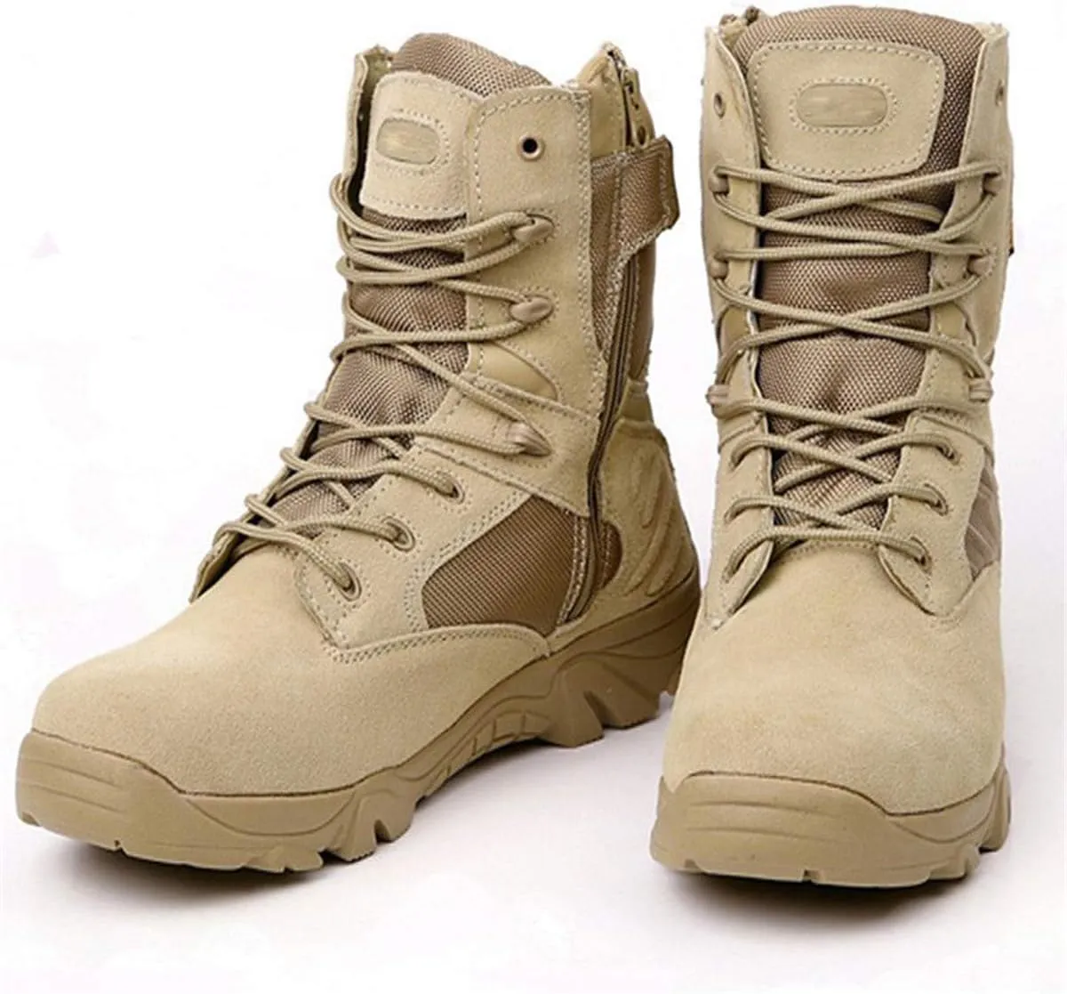 HARGLESMAN Men's Tactical Boots 8 Inches Combat Military Work Desert Leather Boots with Zipper