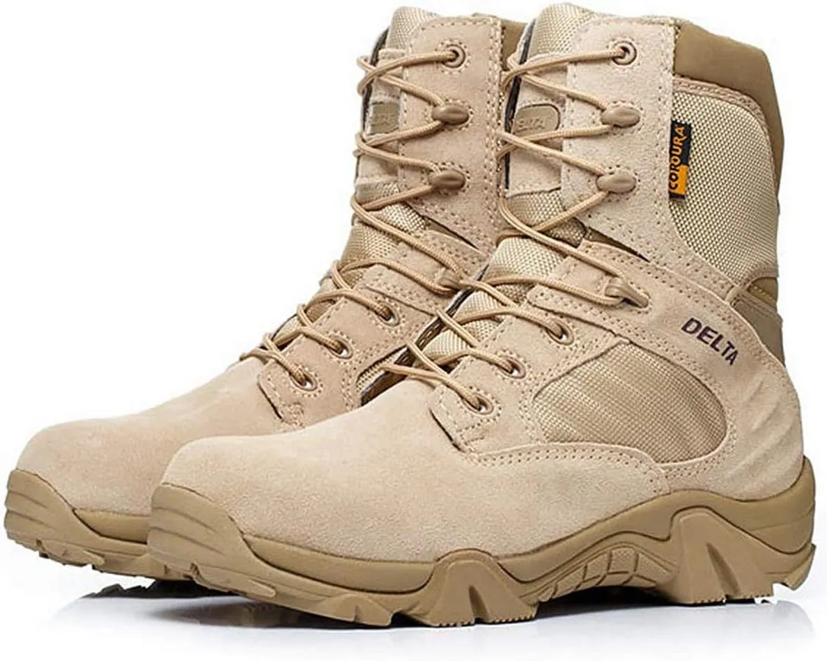 HARGLESMAN Men's Tactical Boots 8 Inches Combat Military Work Desert Leather Boots with Zipper
