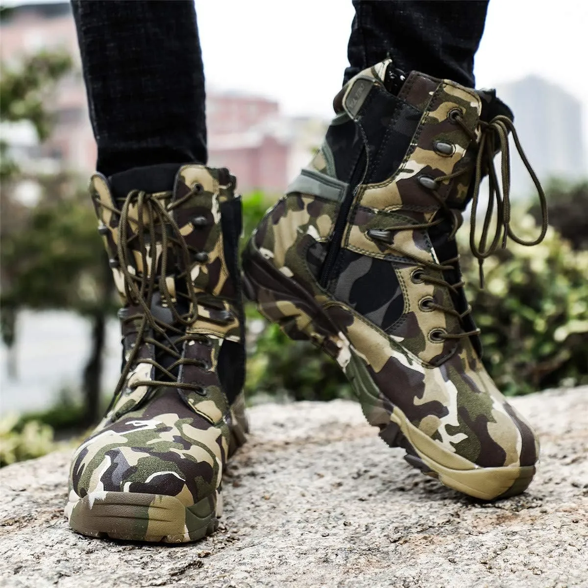 HARGLESMAN Men's Tactical Boots 8 Inches Combat Military Work Desert Leather Boots with Zipper