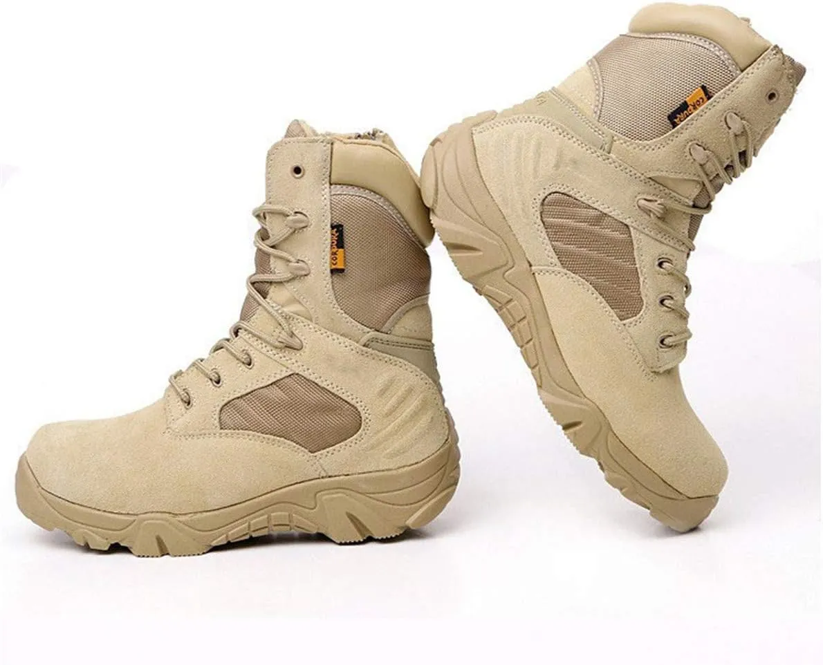 HARGLESMAN Men's Tactical Boots 8 Inches Combat Military Work Desert Leather Boots with Zipper