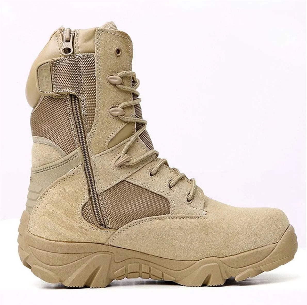 HARGLESMAN Men's Tactical Boots 8 Inches Combat Military Work Desert Leather Boots with Zipper