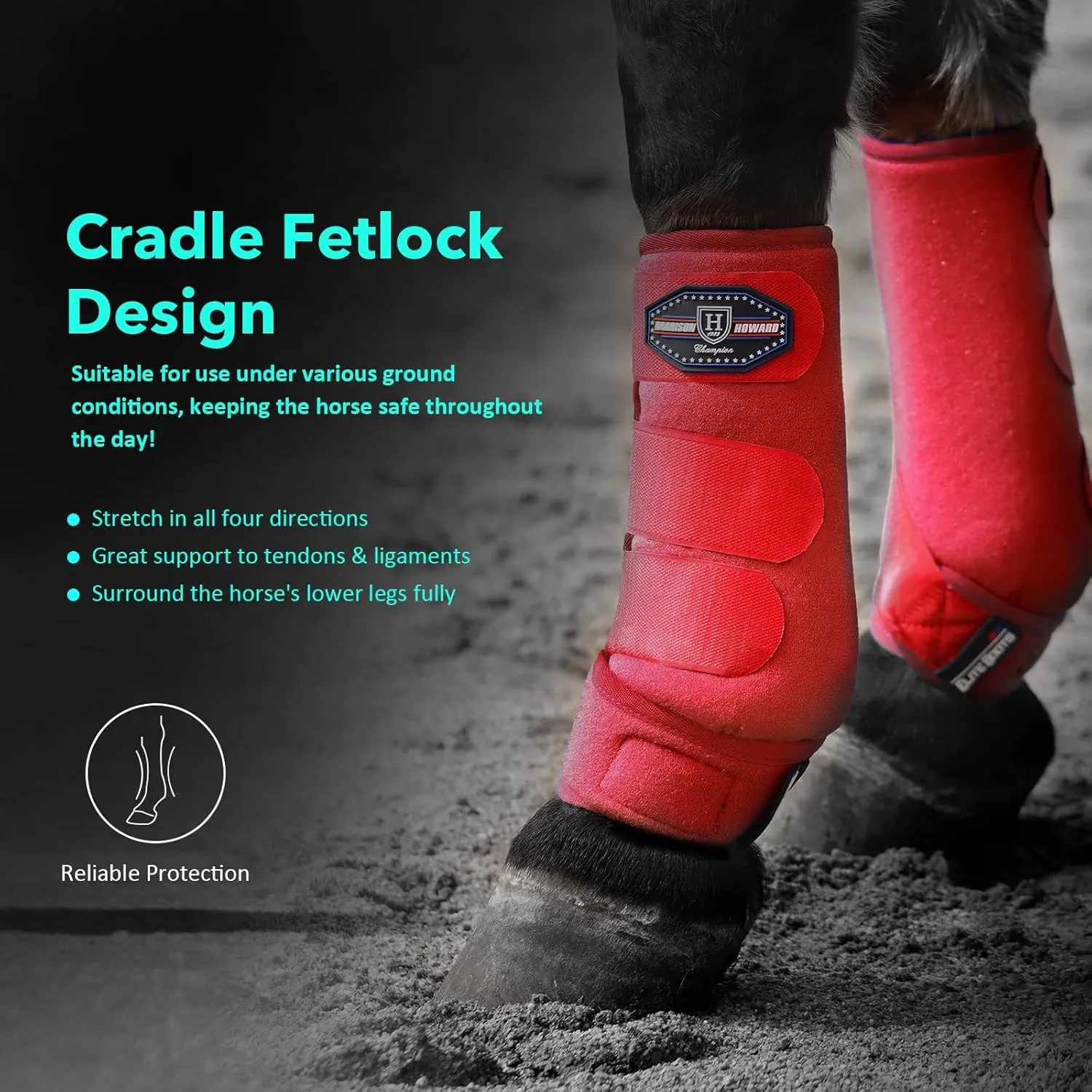 Harrison Howard Horse Sport Medicine Front Shock-Absorbing Boots All-Round Lower Limb Protection & Support Sport Boots Perfect for Endurance Training and Performance Pack of 2 Scarlet Red L