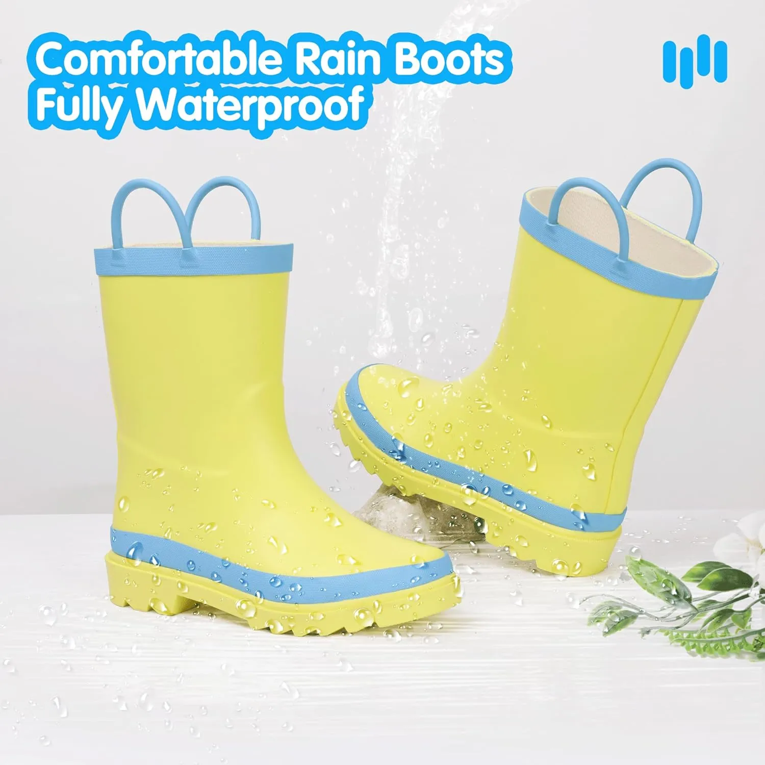 Hehainom Toddler Kids Rain Boots for Boys Girls Waterproof Easy-on Handles Rainboots