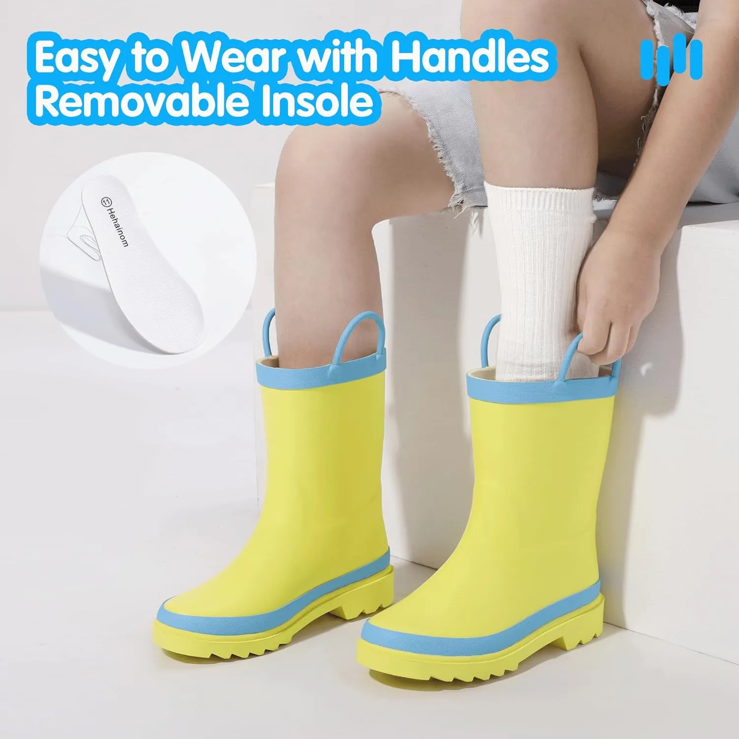 Hehainom Toddler Kids Rain Boots for Boys Girls Waterproof Easy-on Handles Rainboots