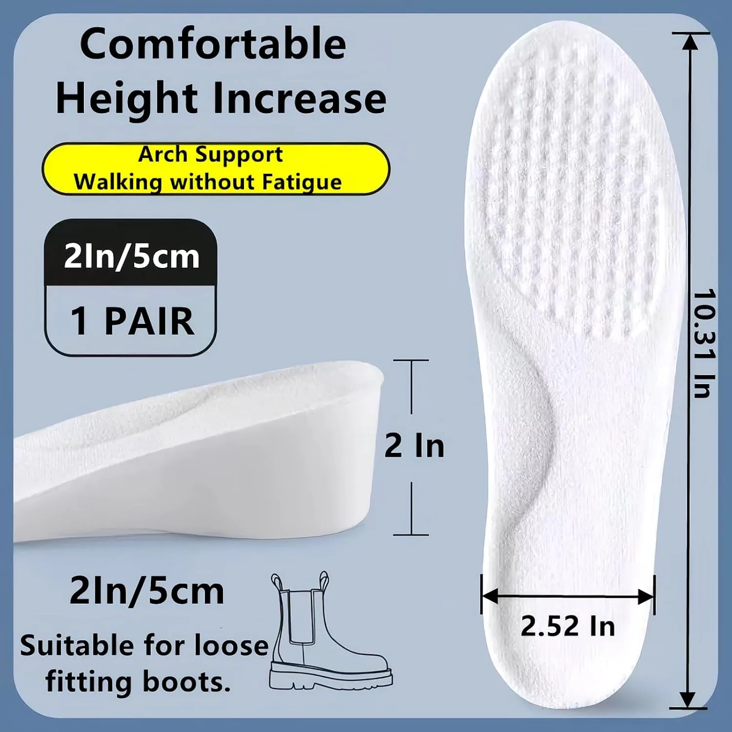 Height Boosting Increase Insoles Shoes for Woman Men,Brandone Height Boosters Insoles,Plantillas para Zapatos De Hombre,Shoe Height Inserts Heel Lifts for Men,Shoe Lifts (10.31''Lx2''UP) (1PAIR)