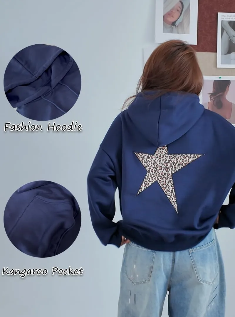 heyheyshine Star Graphic Hoodies Oversized Y2k Leopard Print Hooded Sweatshirt Cheetah Hoodie Streetwear Unisex Pullover Tops