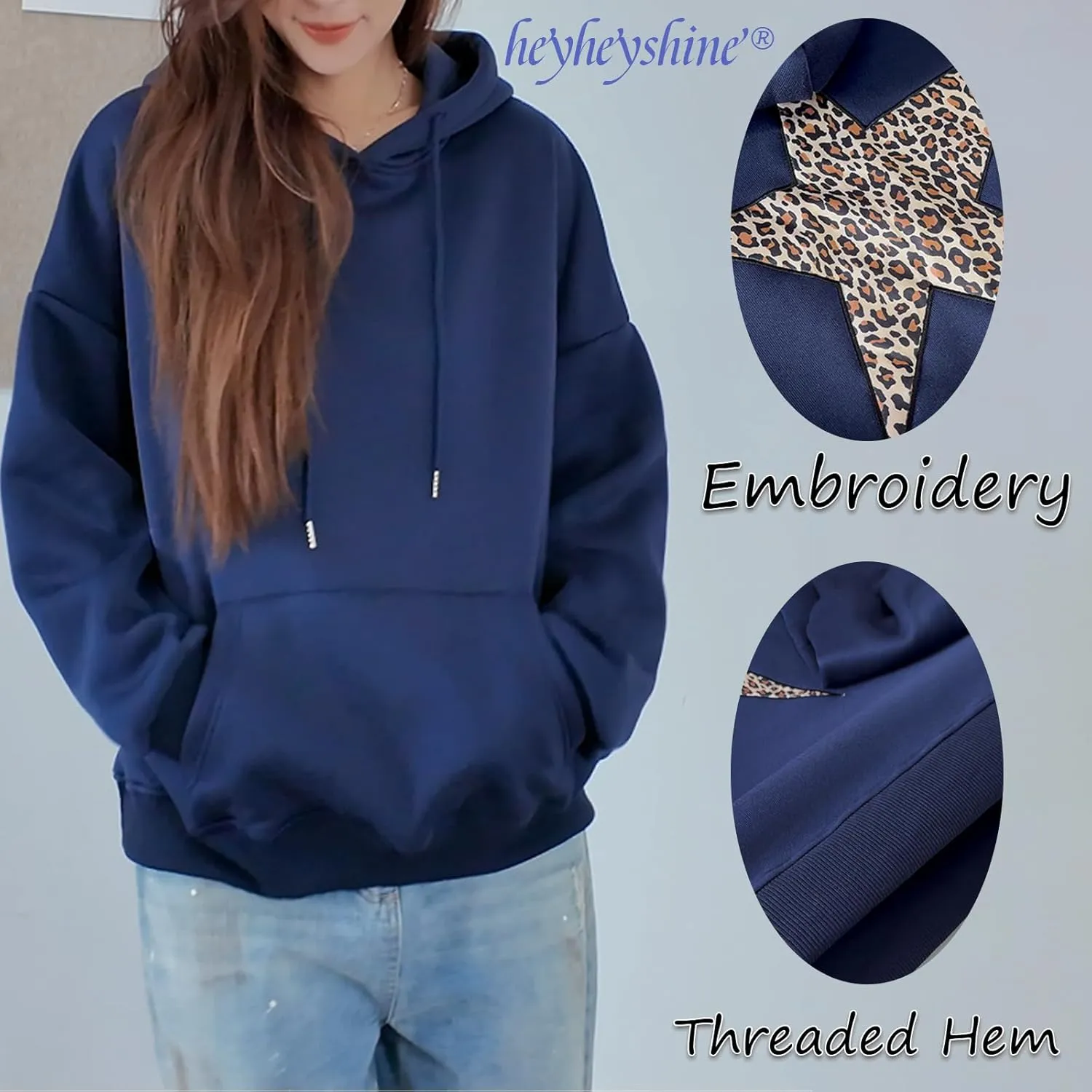 heyheyshine Star Graphic Hoodies Oversized Y2k Leopard Print Hooded Sweatshirt Cheetah Hoodie Streetwear Unisex Pullover Tops