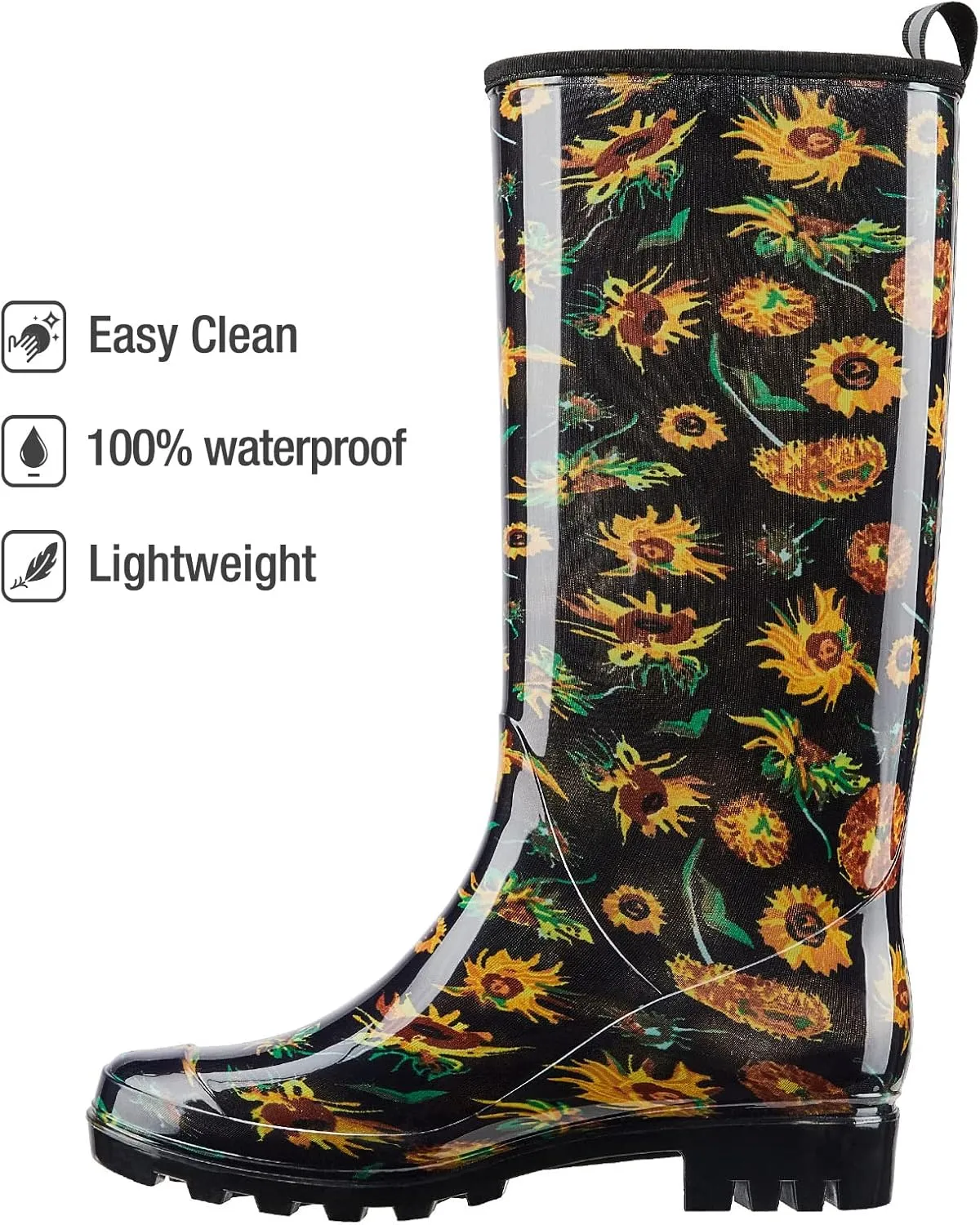 HISEA Women's Rain Boots Fashion Waterproof Garden Shoes Colorful Printed Rubber Boots Anti-Slipping Rainboots for Ladies with Comfort Insole Tall Knee High Outdoor Rain Shoes