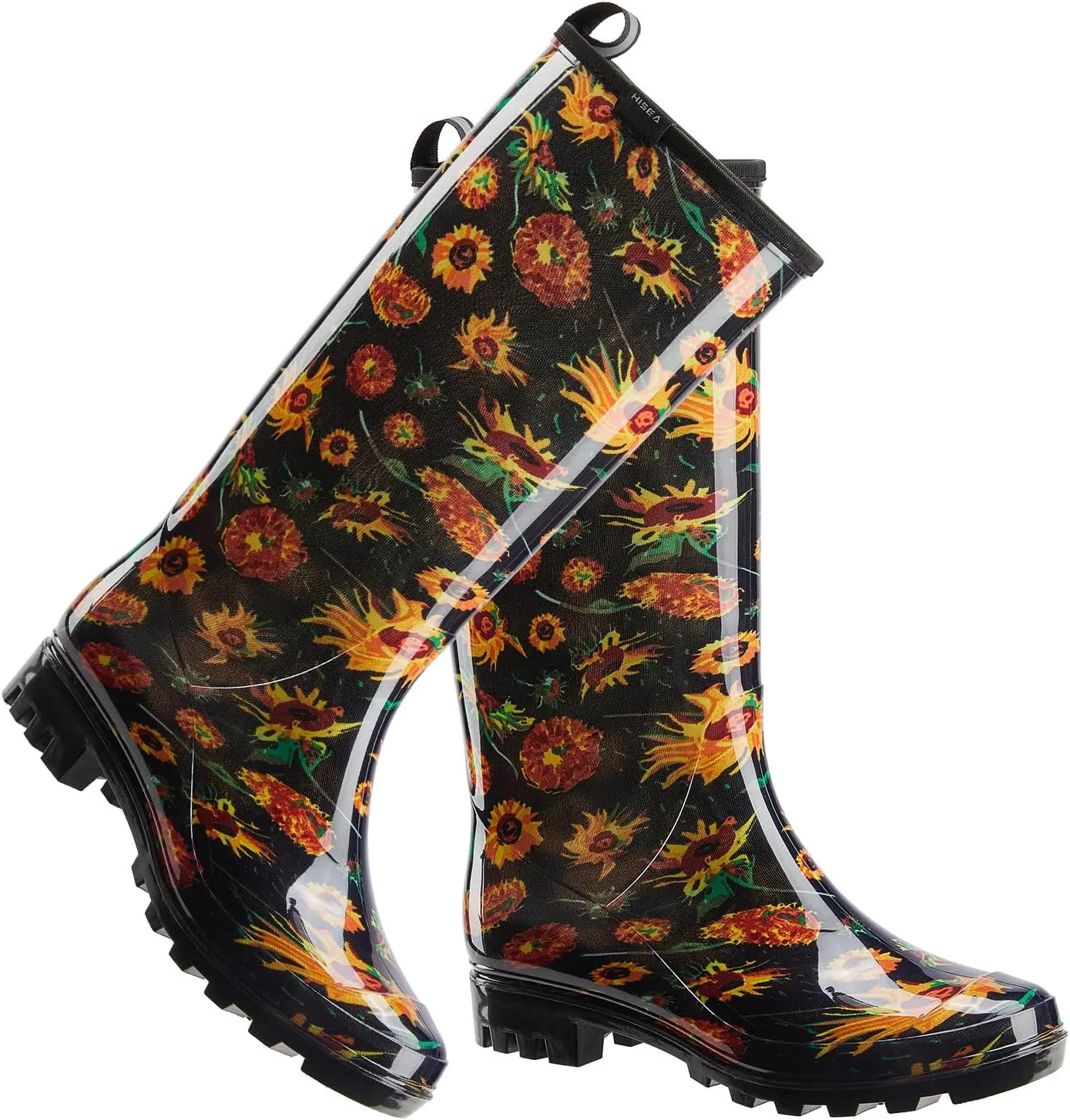 HISEA Women's Rain Boots Fashion Waterproof Garden Shoes Colorful Printed Rubber Boots Anti-Slipping Rainboots for Ladies with Comfort Insole Tall Knee High Outdoor Rain Shoes