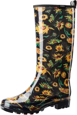 HISEA Women's Rain Boots Fashion Waterproof Garden Shoes Colorful Printed Rubber Boots Anti-Slipping Rainboots for Ladies with Comfort Insole Tall Knee High Outdoor Rain Shoes