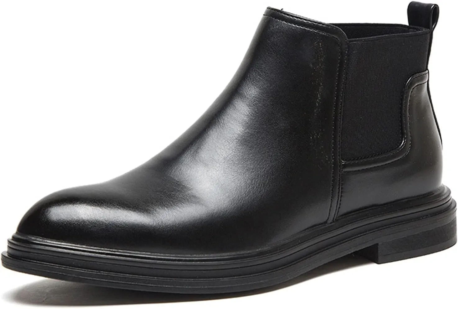 HOOENG Ankle Boots for Men Elastic Bandage Burnished Toe Cowhide Leather PU Non Slip Anti-Slip Wearable Slip on Dress (Color : Black Lined, Size : 10)