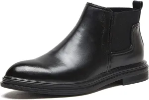 HOOENG Ankle Boots for Men Elastic Bandage Burnished Toe Cowhide Leather PU Non Slip Anti-Slip Wearable Slip on Dress (Color : Black Lined, Size : 10)
