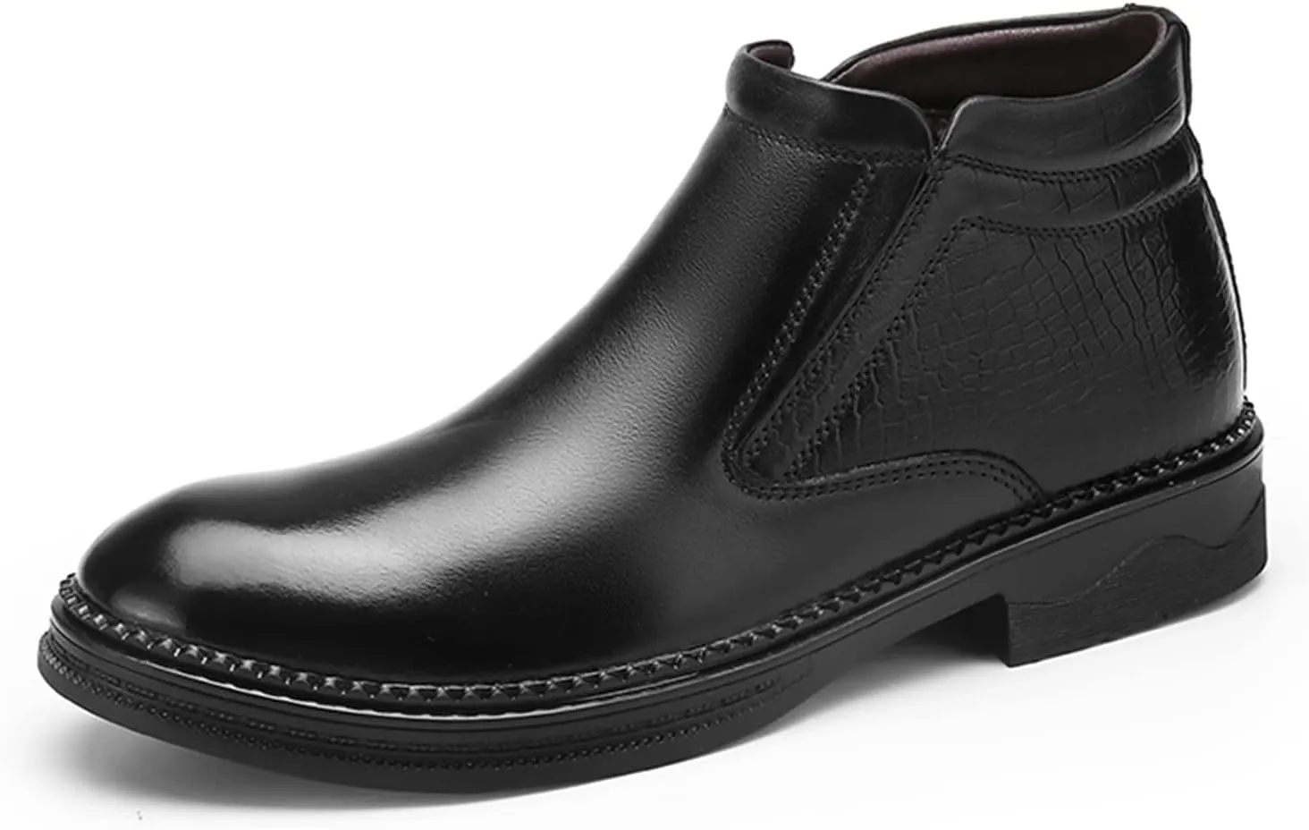 HOOENG Chelsea Boots for Men Crocodile Print Cowhide Leather Slip on Wearable Waterproof Non Slip Casual Classic (Color : Black, Size : 7)