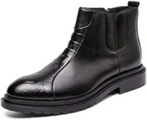 HOOENG Chelsea Boots for Men Crocodile Print Side Zip PU Wearable Anti-Slip Waterproof Formal Classic