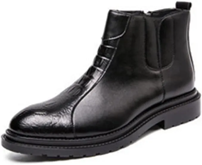 HOOENG Chelsea Boots for Men Crocodile Print Side Zip PU Wearable Anti-Slip Waterproof Formal Classic