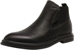 HOOENG Round Toe Ankle Boots for Men Elastic Bandage Vegan Leather Wearable Anti-Slip Waterproof Fashion Dress (Color : 679Black, Size : 7.5)